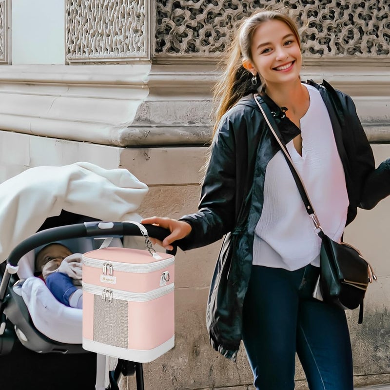 Mancro Breast Milk Cooler Travel Bag with Ice Pack, Double Layer Baby Bottle Cooler Bag Fits 6 Bottles Up to 9 Ounces,Insulated Bottle Bags for Daycare & Travel,Pink - Image 2